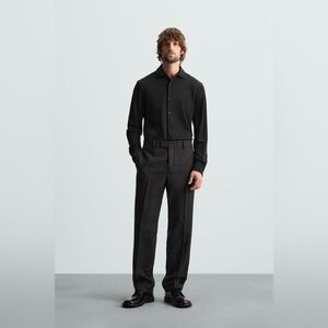 Zara Men's Elegant Black Dress Shirt, Slim Fit, Size Medium, Comfort Stretch